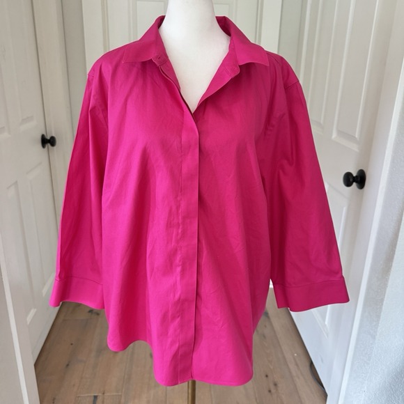 Chico's No Iron Sateen Cotton Button Up Shirt Hot Pink Size XXL 4 Career Office - Picture 1 of 8